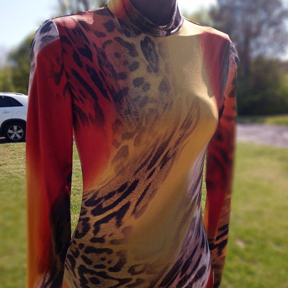 NEW! Printed Midi Dress, Long Sleeve, Sz Small